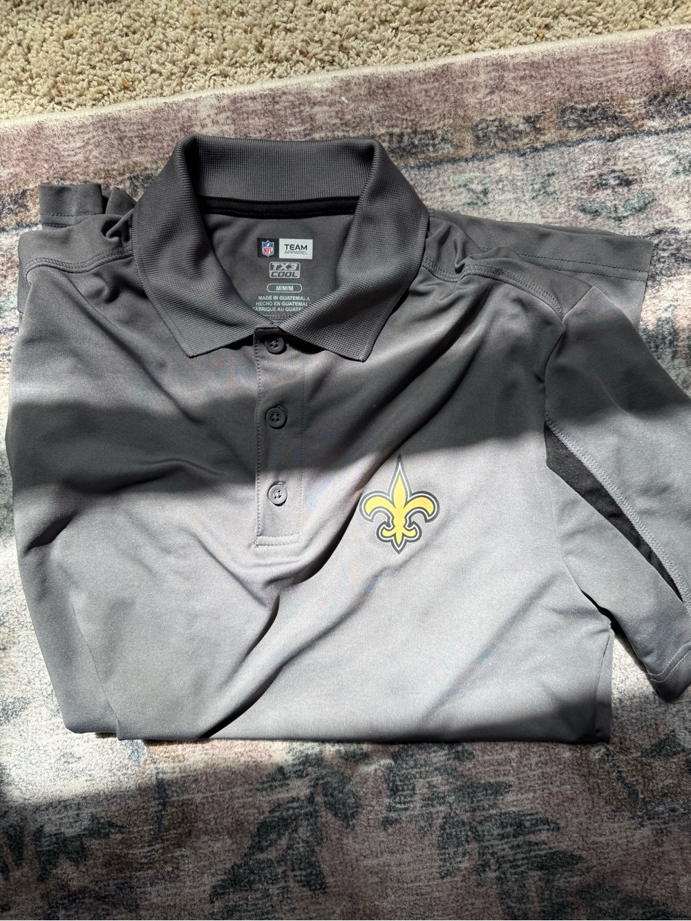 NFL Saints Polo Shirt - Gray with Gold Fleur de lis